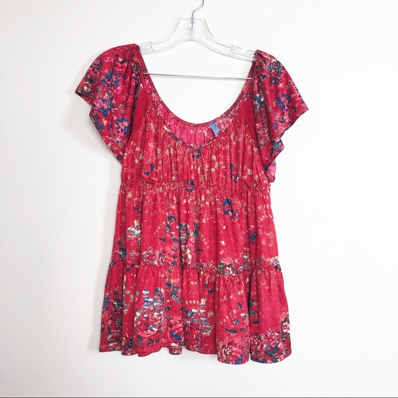 Free People Tops - Free people blouse top floral  red xs